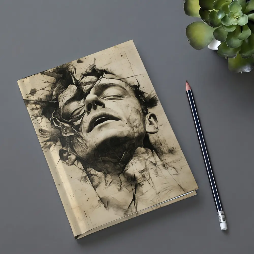 Expressive Charcoal Portrait Man Dark Abstract – Notebooks