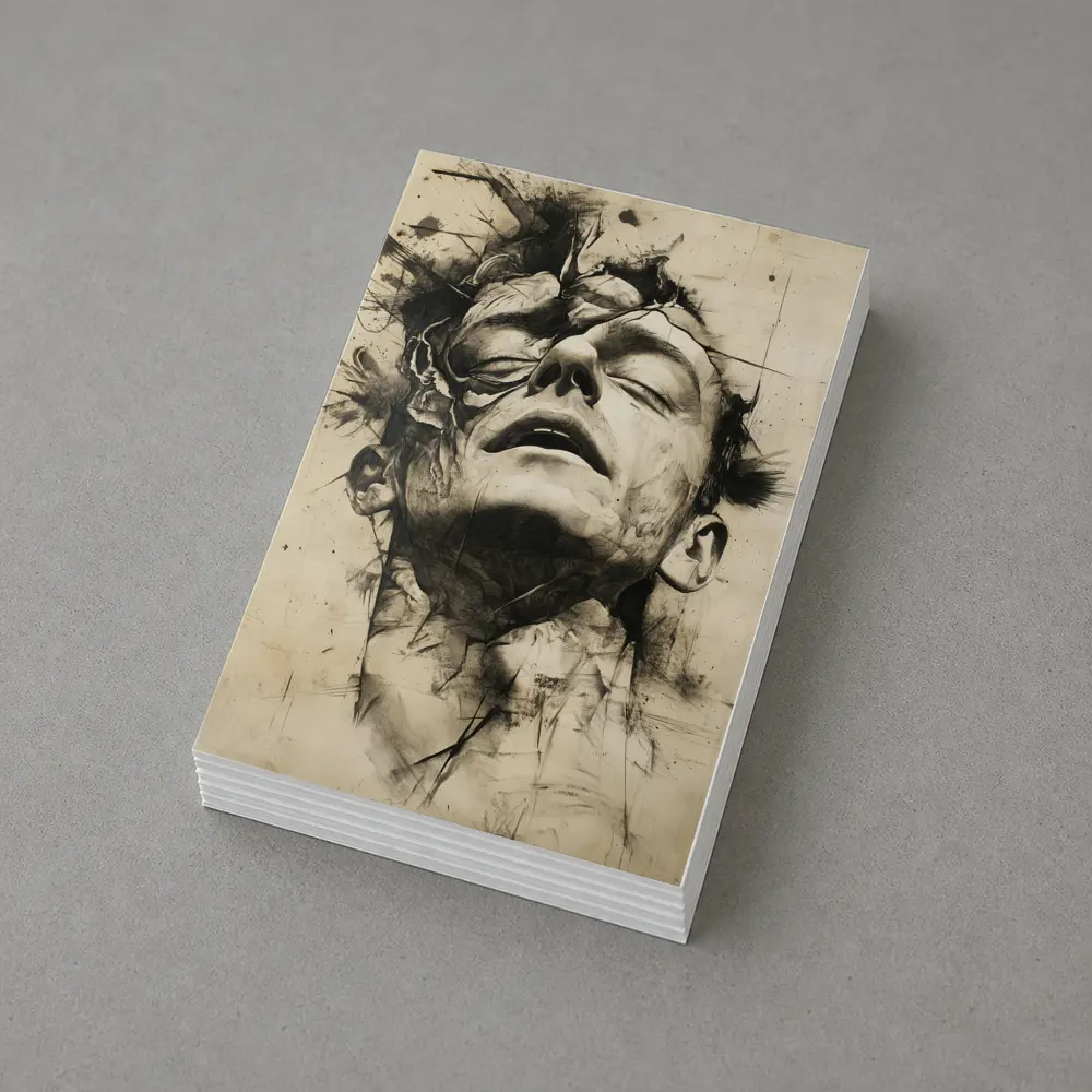 Expressive Charcoal Portrait Man Dark Abstract – Postcards