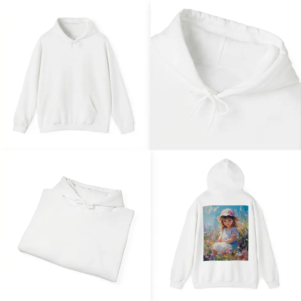Little Girl Sitting in Wildflower Field Painting – Hoodies