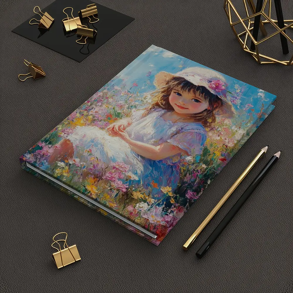 Little Girl Sitting in Wildflower Field Painting – Notebooks