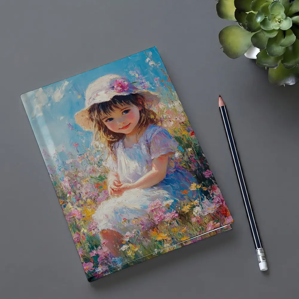 Little Girl Sitting in Wildflower Field Painting – Notebooks