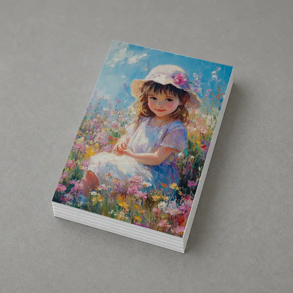 Little Girl Sitting in Wildflower Field Painting – Postcards
