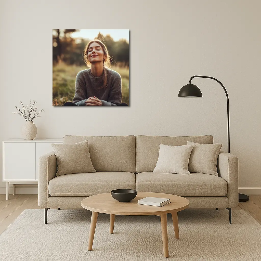Woman Meditating Outdoors Golden Hour Nature – Wall Art
