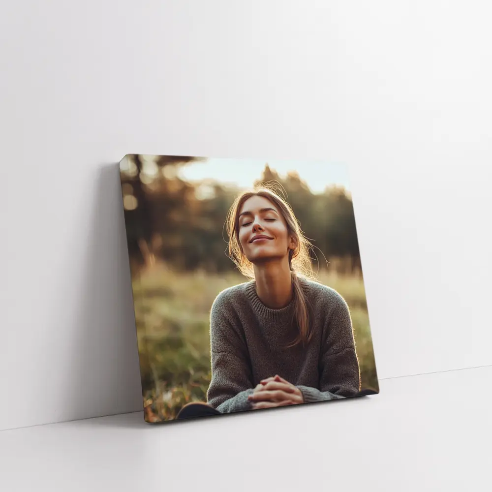 Woman Meditating Outdoors Golden Hour Nature – Wall Art