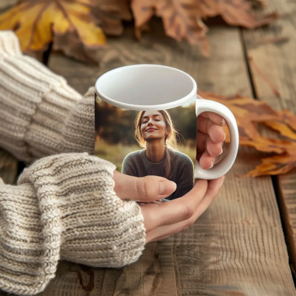 Woman Meditating Outdoors Golden Hour Nature – Mugs