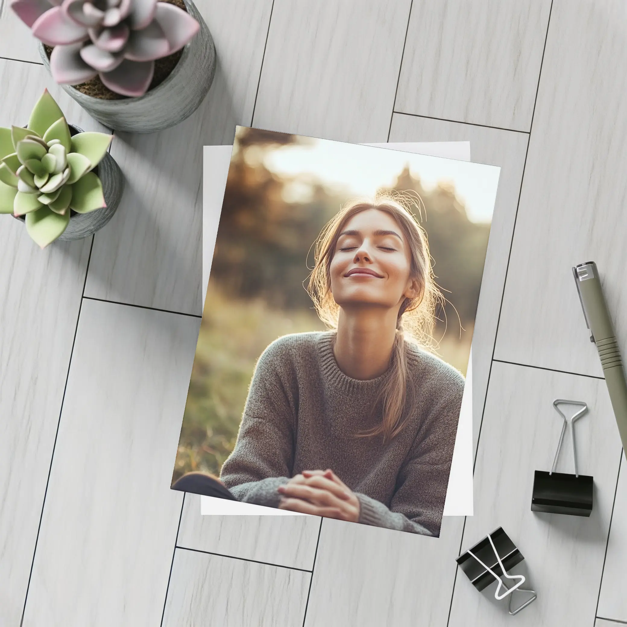 Woman Meditating Outdoors Golden Hour Nature – Postcards