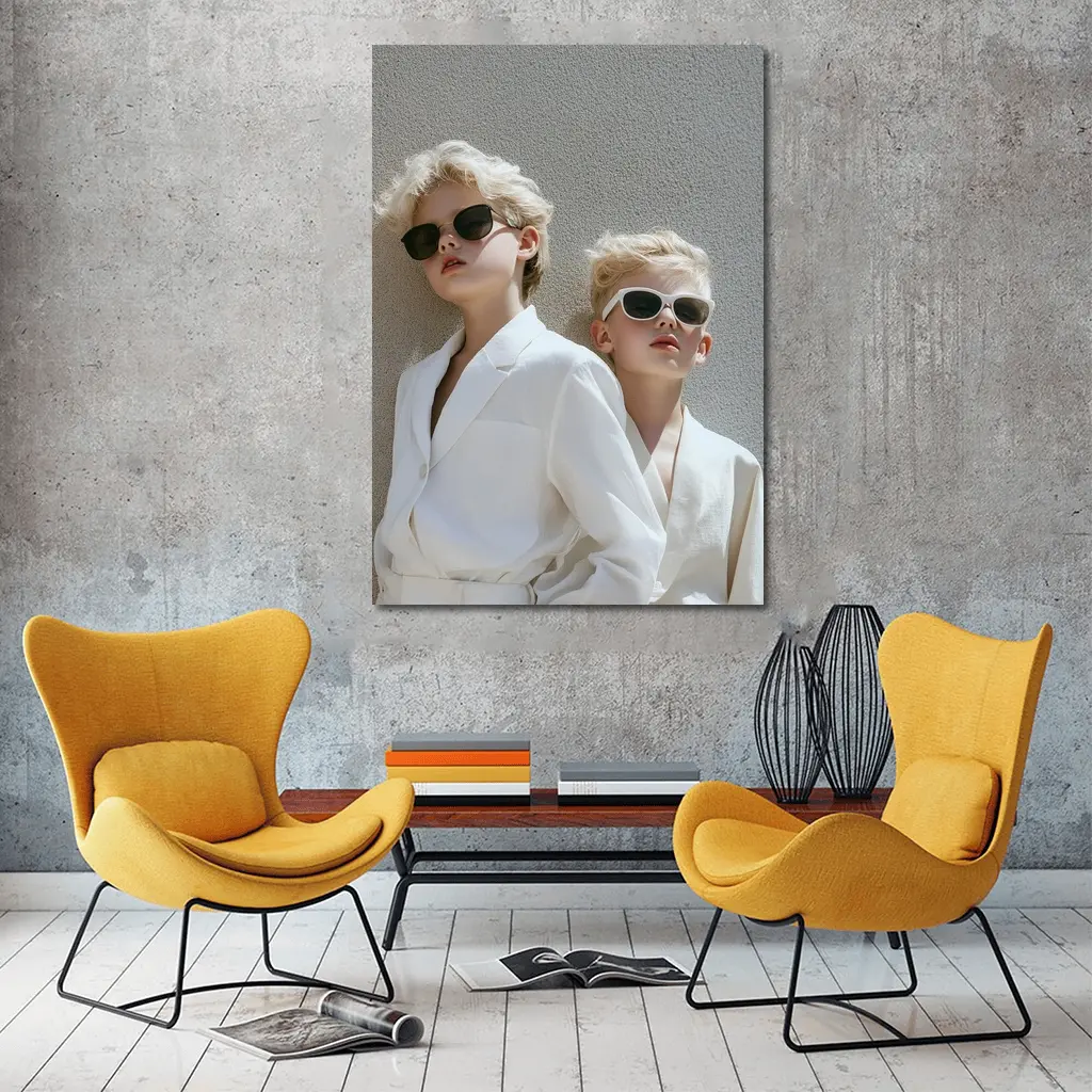 Two Blonde Kids White Blazers Sunglasses – Wall Art