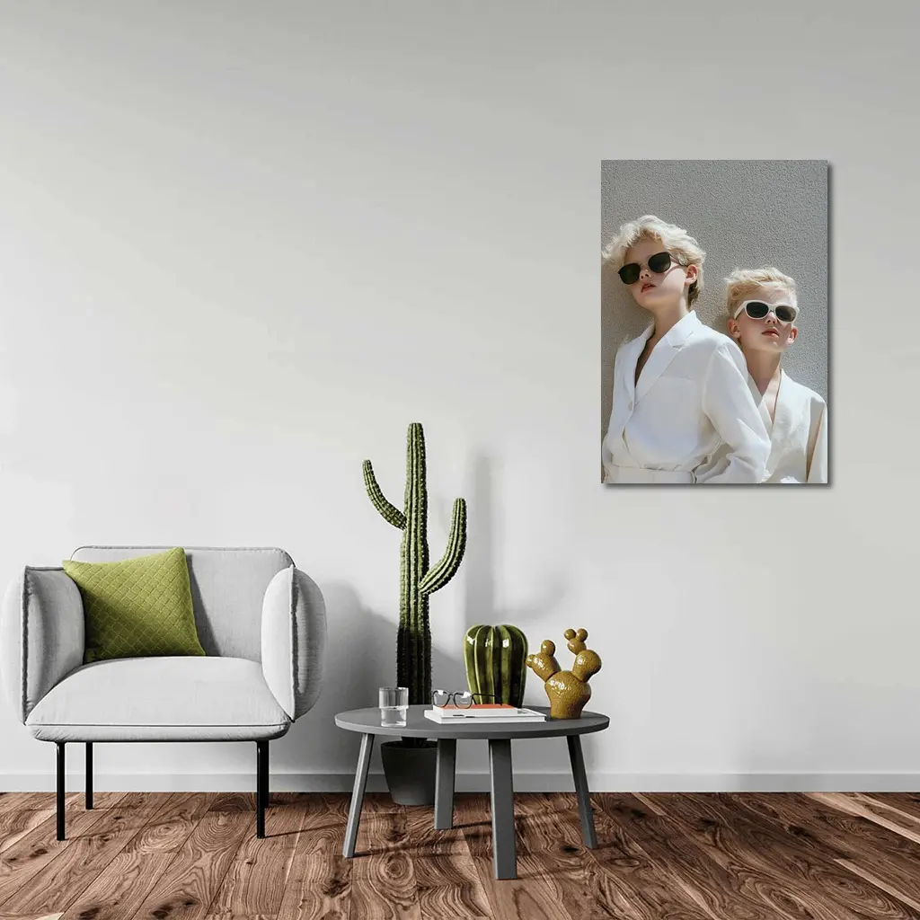 Two Blonde Kids White Blazers Sunglasses – Wall Art