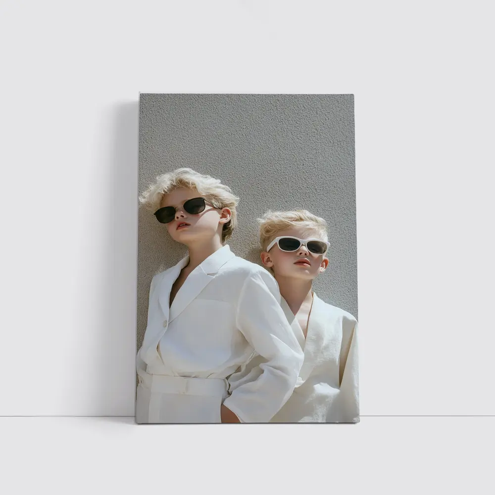Two Blonde Kids White Blazers Sunglasses – Wall Art