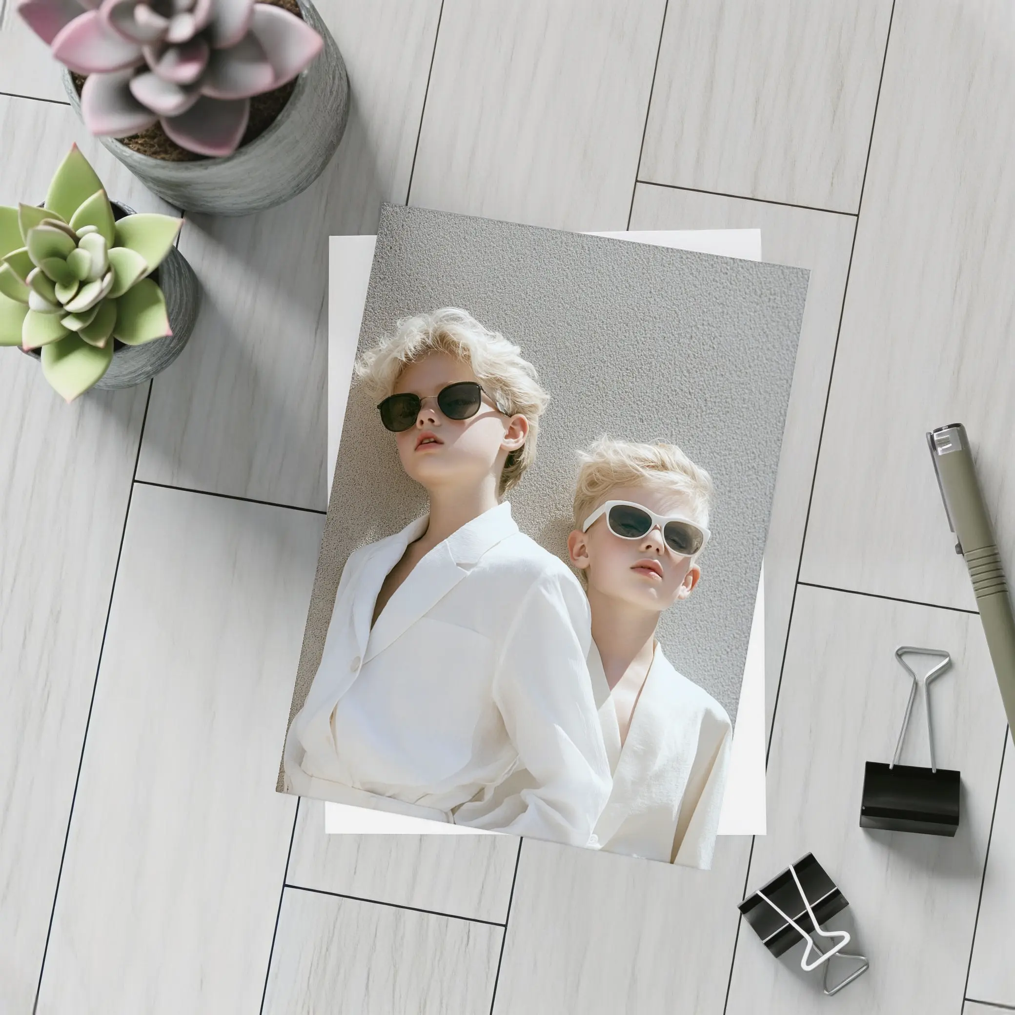 Two Blonde Kids White Blazers Sunglasses – Postcards