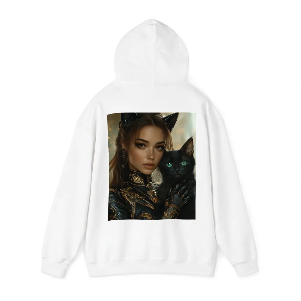 Fantasy Woman Cat Ears Black Cat Portrait – Hoodies