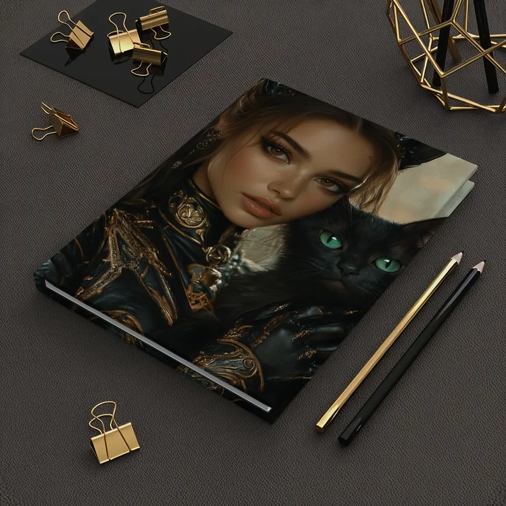 Fantasy Woman Cat Ears Black Cat Portrait – Notebooks
