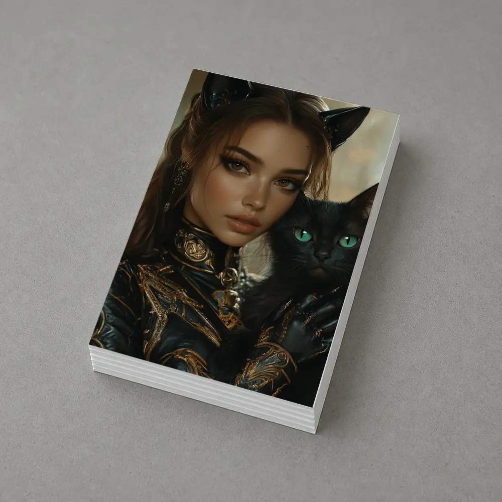 Fantasy Woman Cat Ears Black Cat Portrait – Postcards