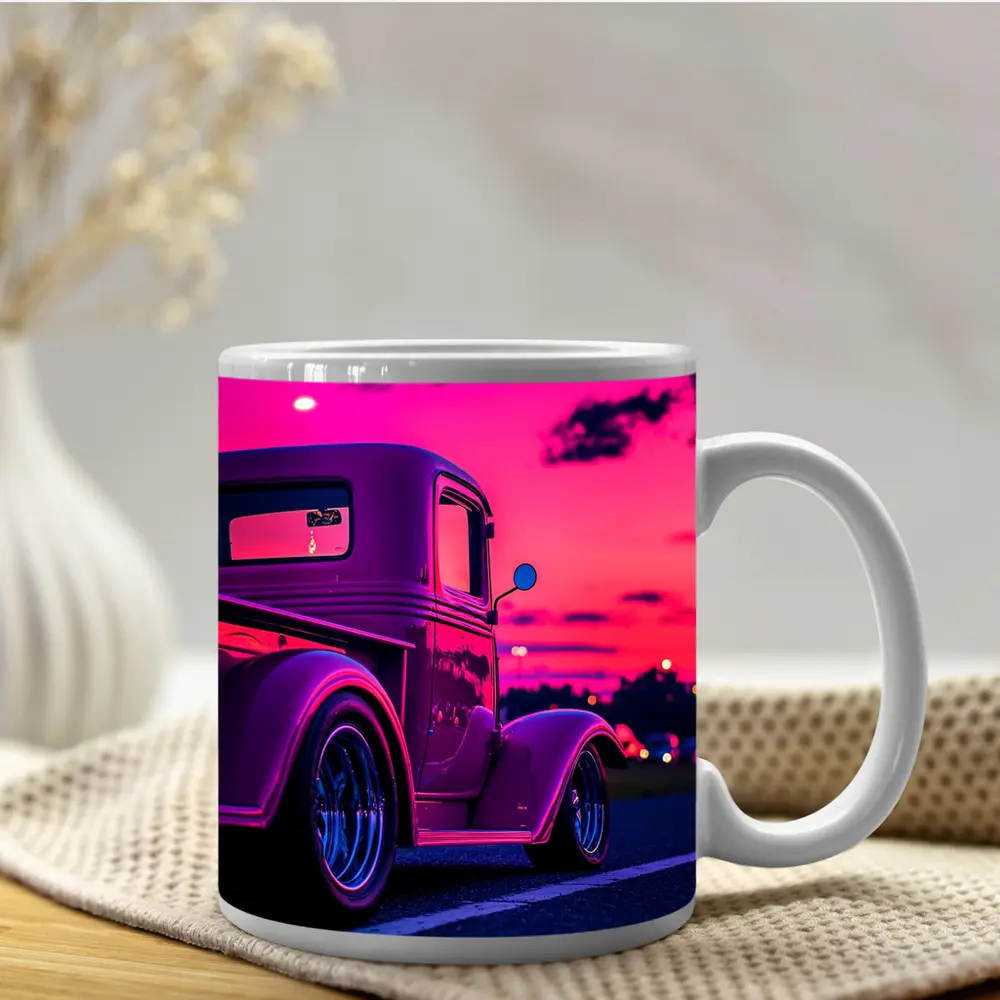Classic Hot Rod Truck Neon Sunset Sky – Mugs
