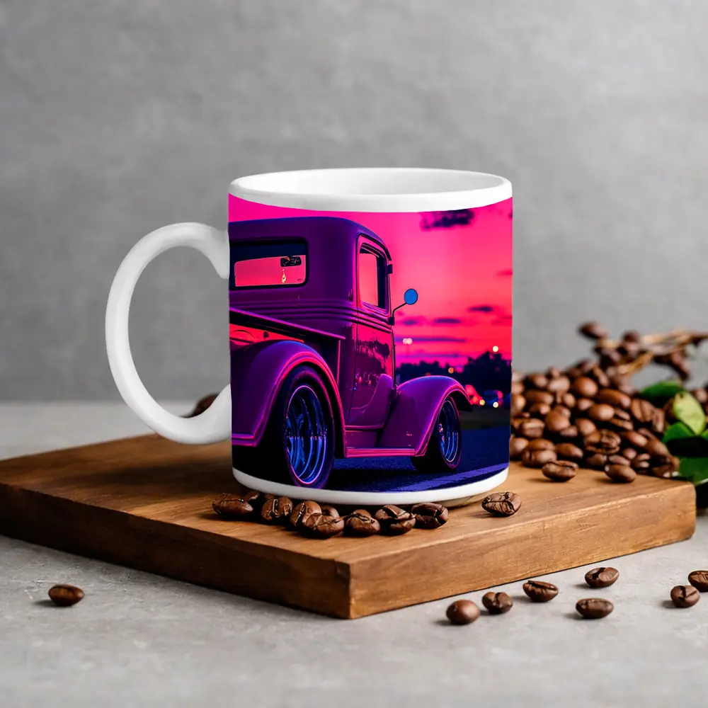 Classic Hot Rod Truck Neon Sunset Sky – Mugs