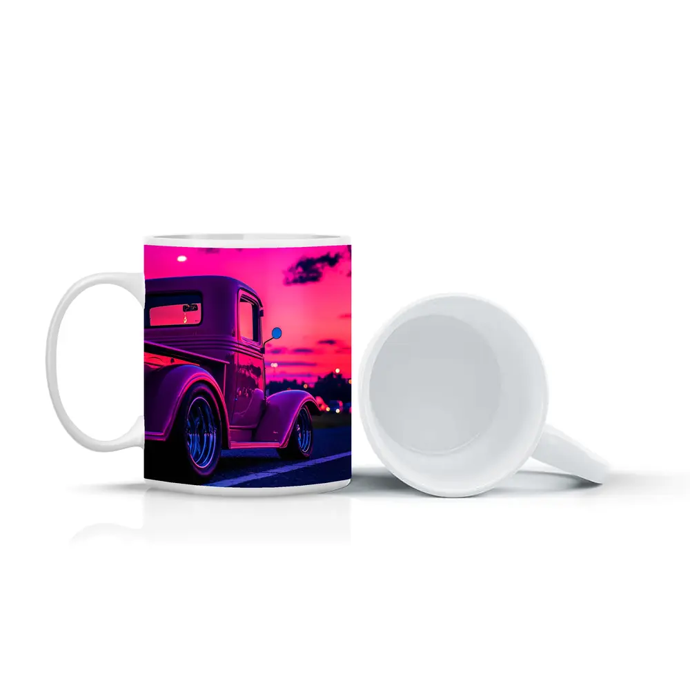 Classic Hot Rod Truck Neon Sunset Sky – Mugs