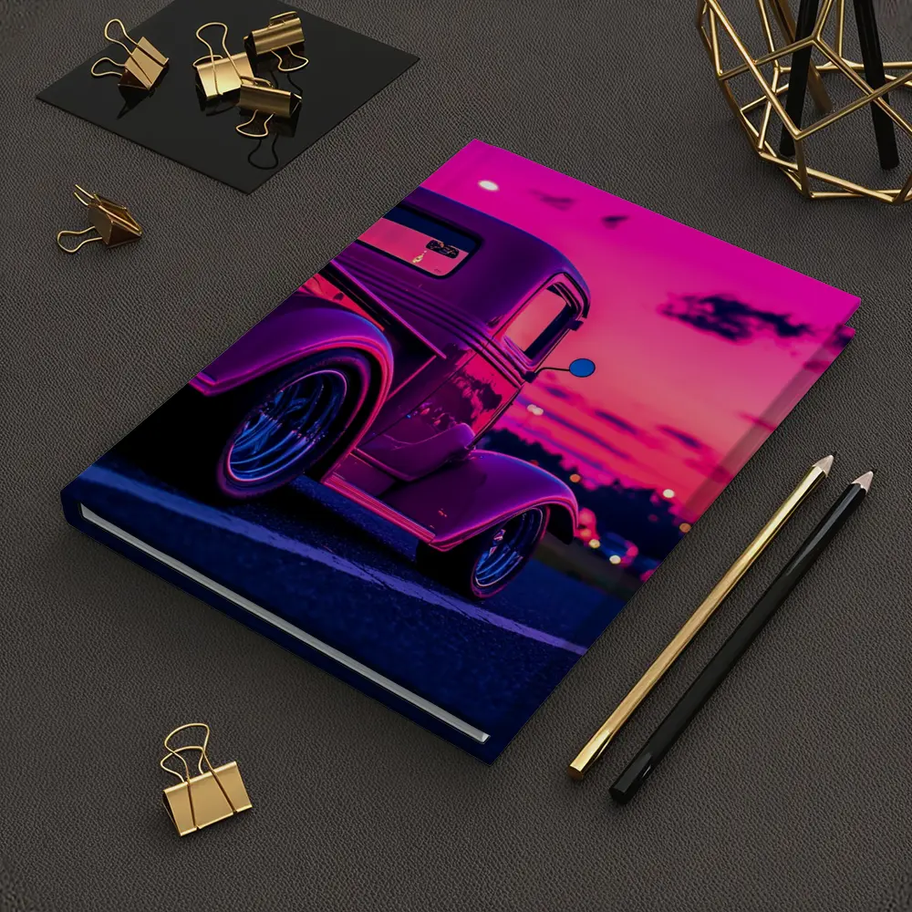 Classic Hot Rod Truck Neon Sunset Sky – Notebooks