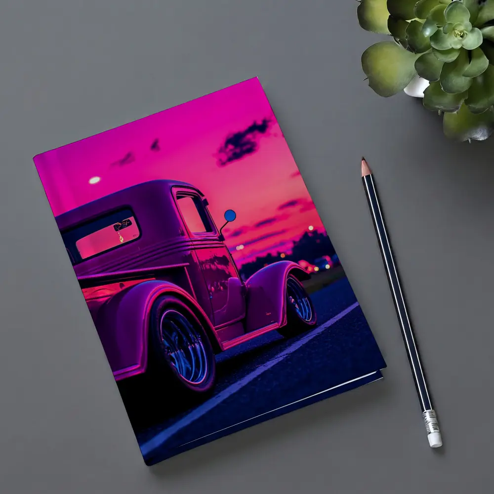 Classic Hot Rod Truck Neon Sunset Sky – Notebooks