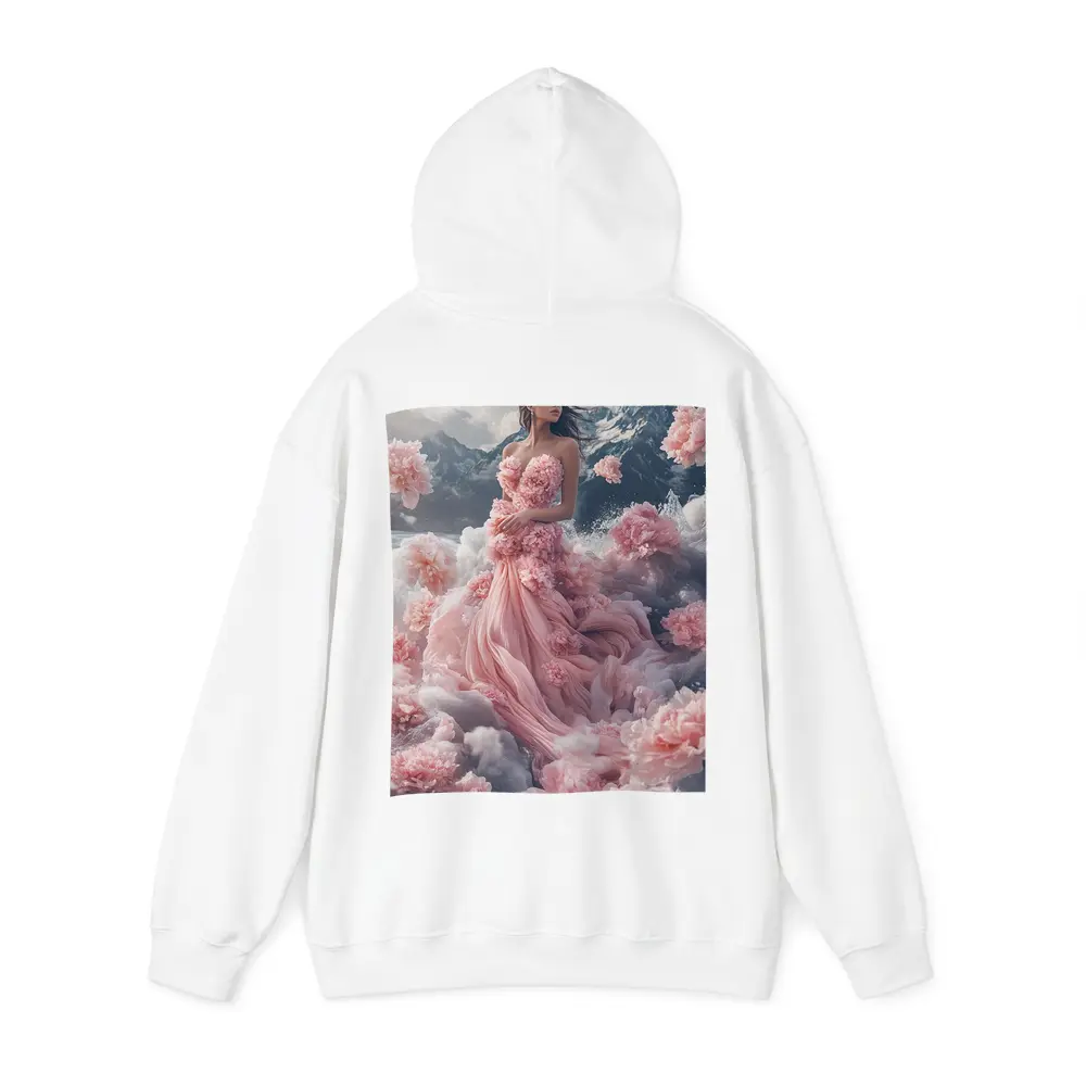Woman Pink Floral Dress Dreamy Mountain Scene – Hoodies
