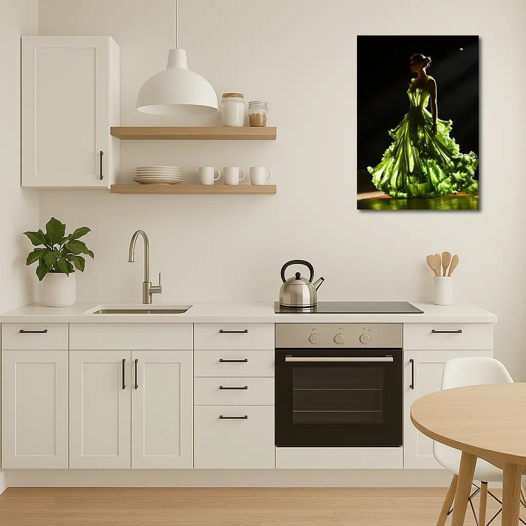Woman Green Lettuce Gown Dark Stage – Wall Art
