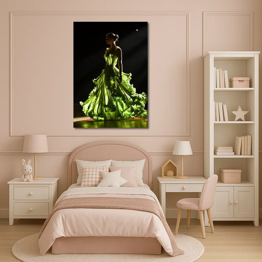 Woman Green Lettuce Gown Dark Stage – Wall Art