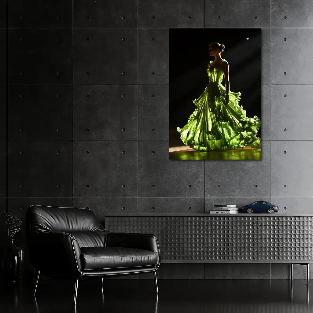 Woman Green Lettuce Gown Dark Stage – Wall Art