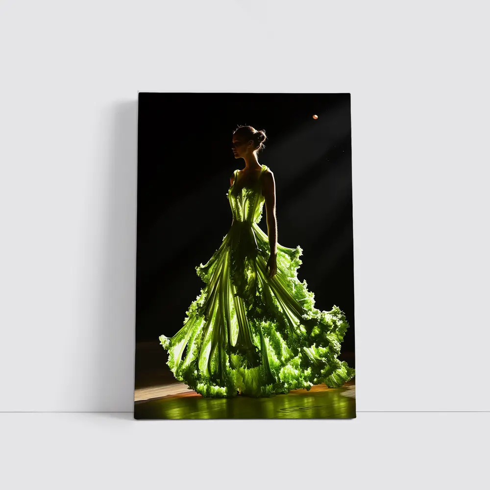 Woman Green Lettuce Gown Dark Stage – Wall Art