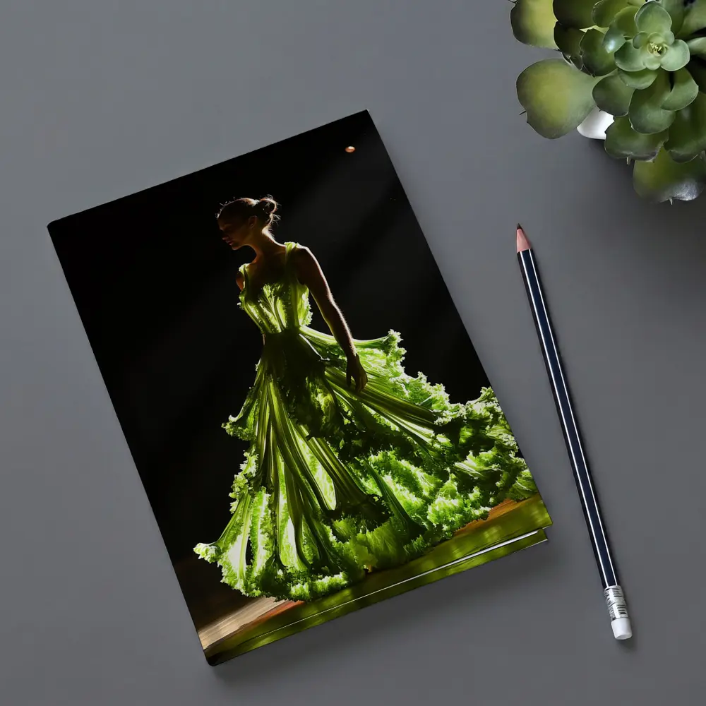 Woman Green Lettuce Gown Dark Stage – Notebooks
