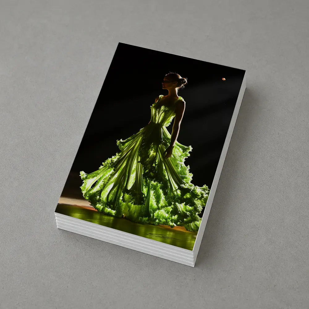 Woman Green Lettuce Gown Dark Stage – Postcards
