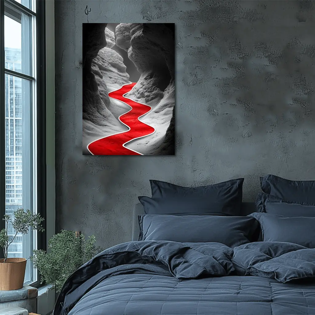 Red Winding Path Through Gray Canyon – Wall Art