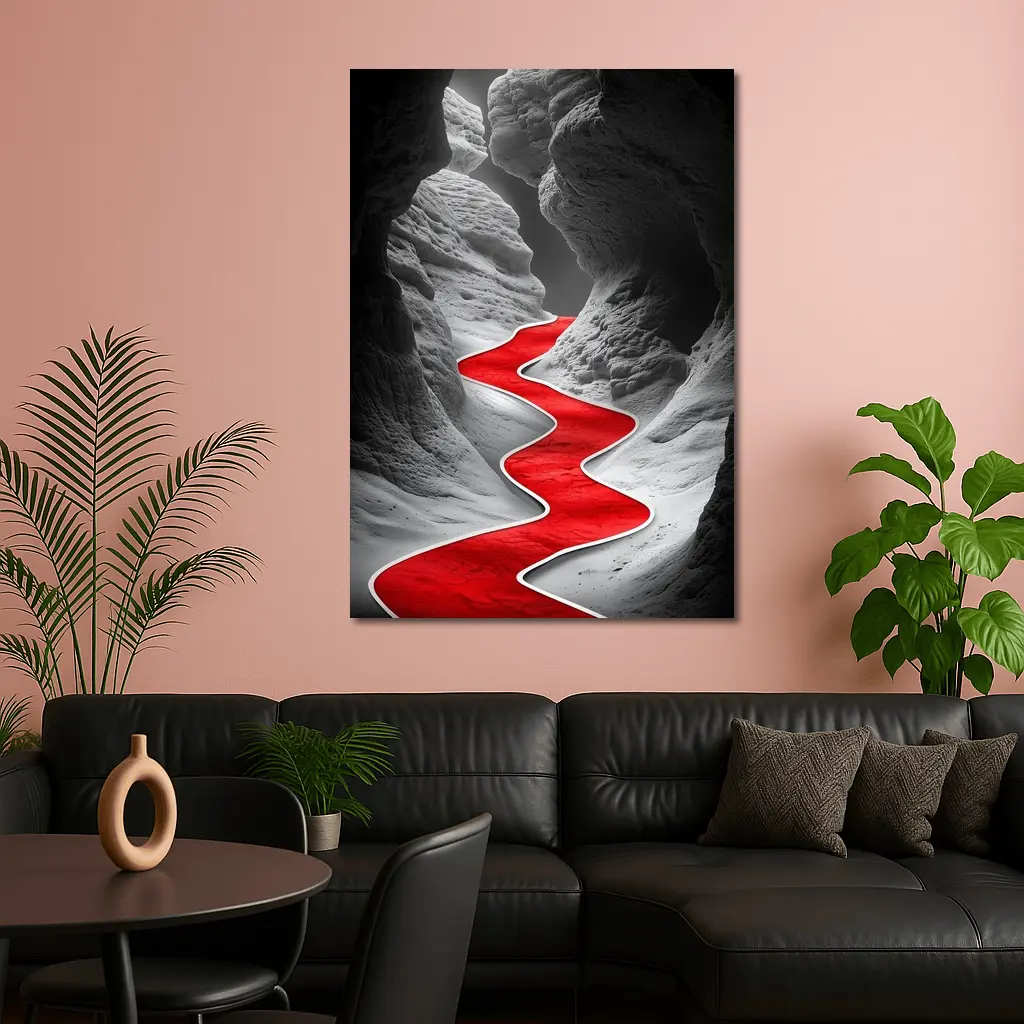 Red Winding Path Through Gray Canyon – Wall Art