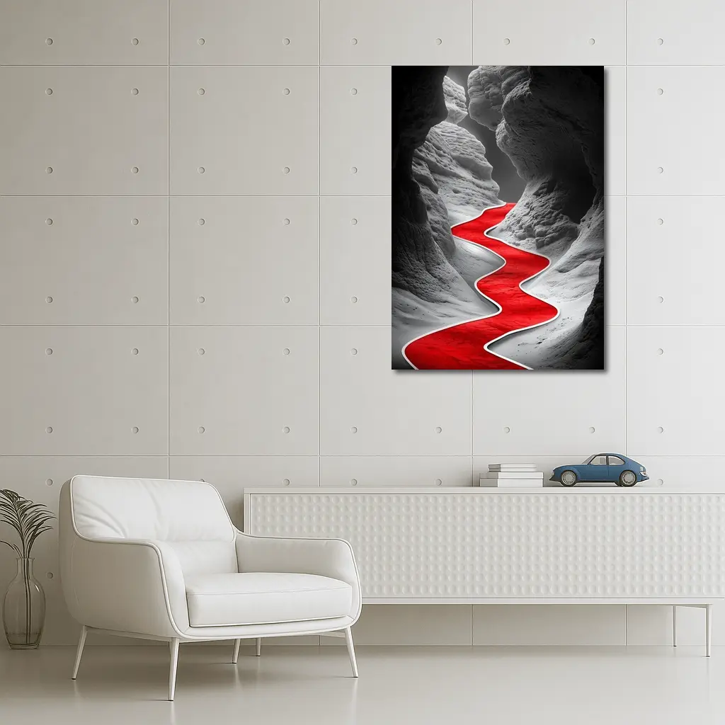 Red Winding Path Through Gray Canyon – Wall Art
