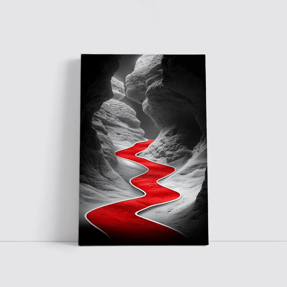 Red Winding Path Through Gray Canyon – Wall Art