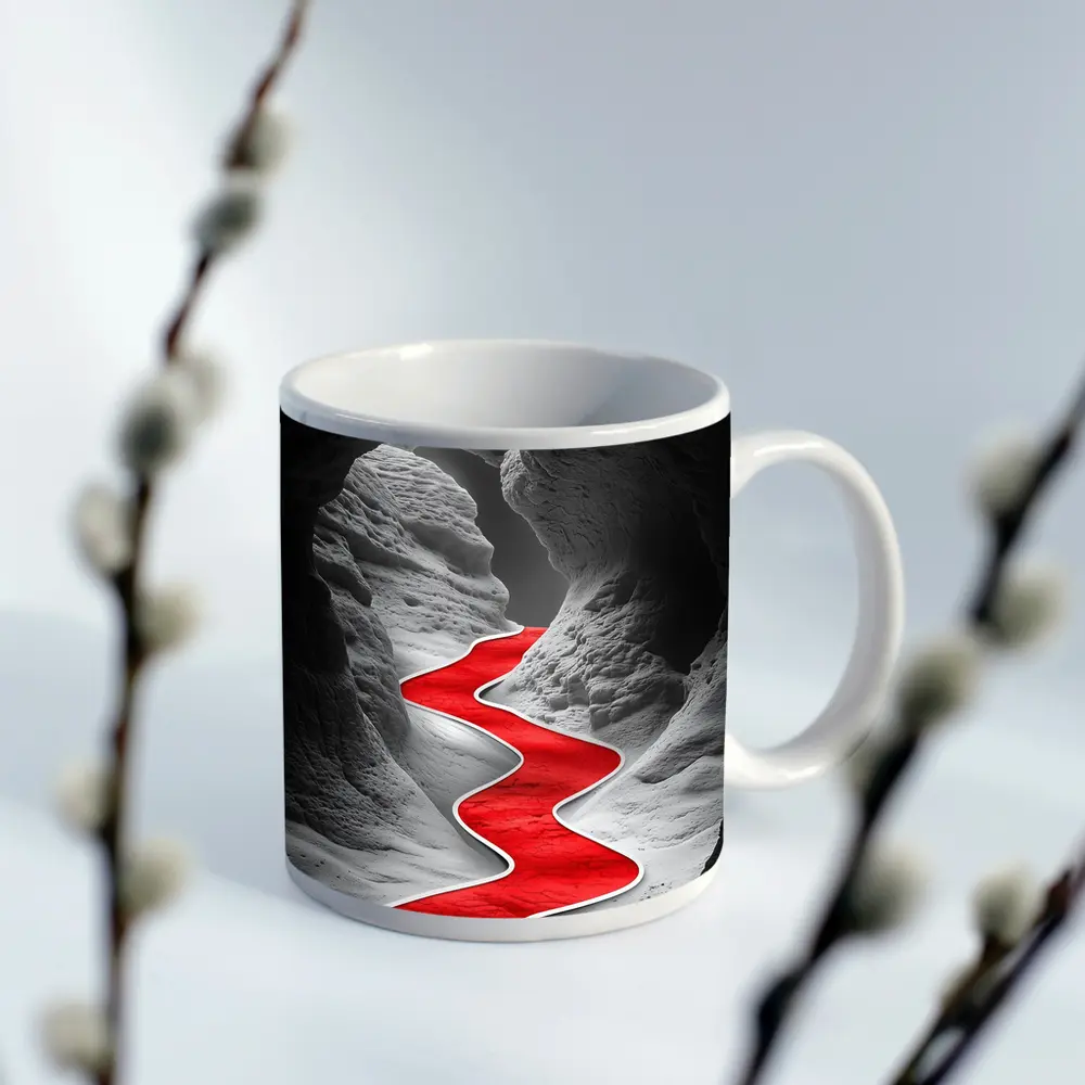 Red Winding Path Through Gray Canyon – Mugs