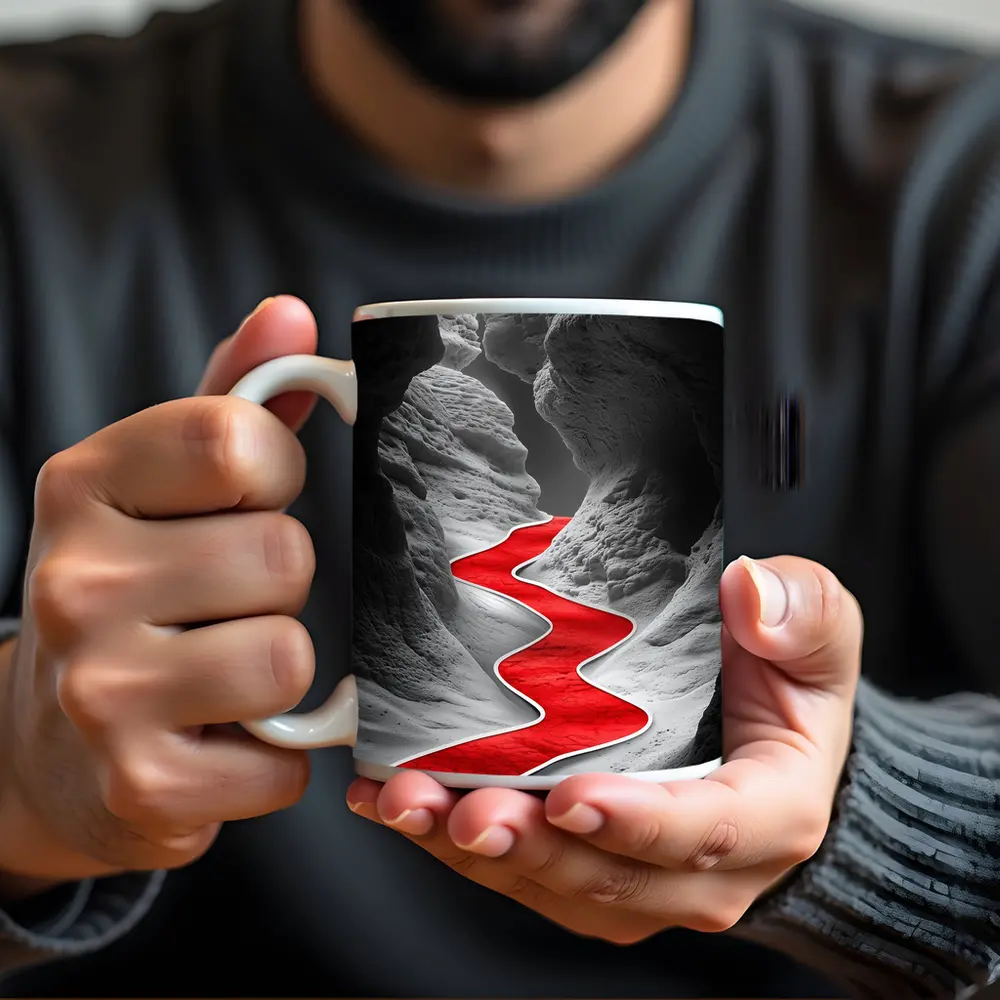 Red Winding Path Through Gray Canyon – Mugs