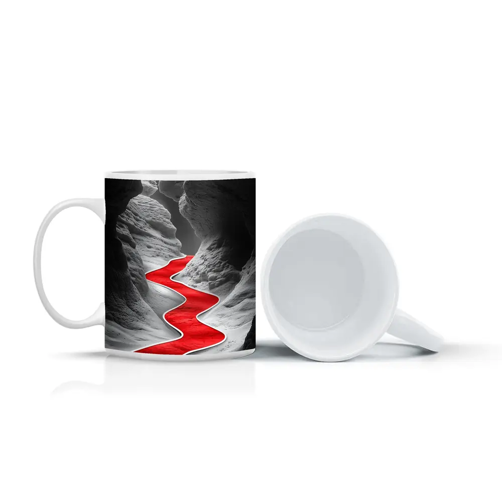 Red Winding Path Through Gray Canyon – Mugs