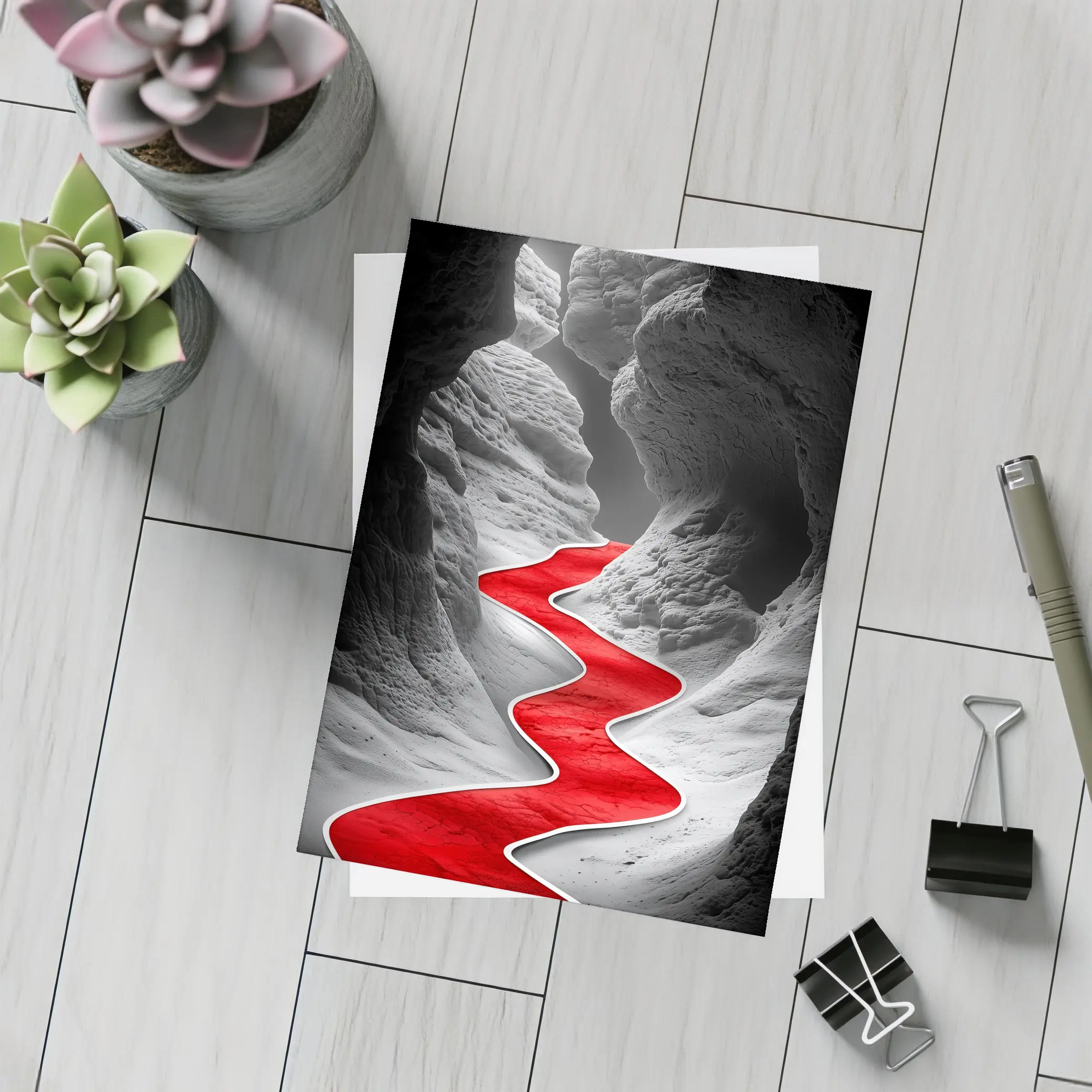 Red Winding Path Through Gray Canyon – Postcards