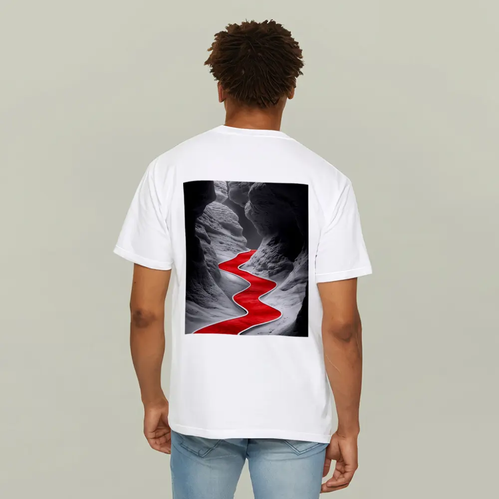 Red Winding Path Through Gray Canyon – T-Shirts