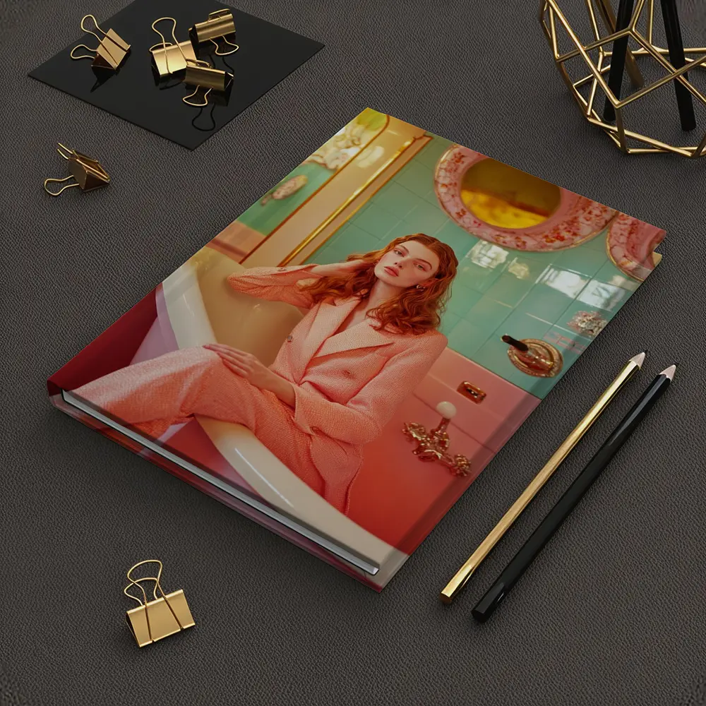 Redhead Woman Pink Suit Retro Bathroom – Notebooks