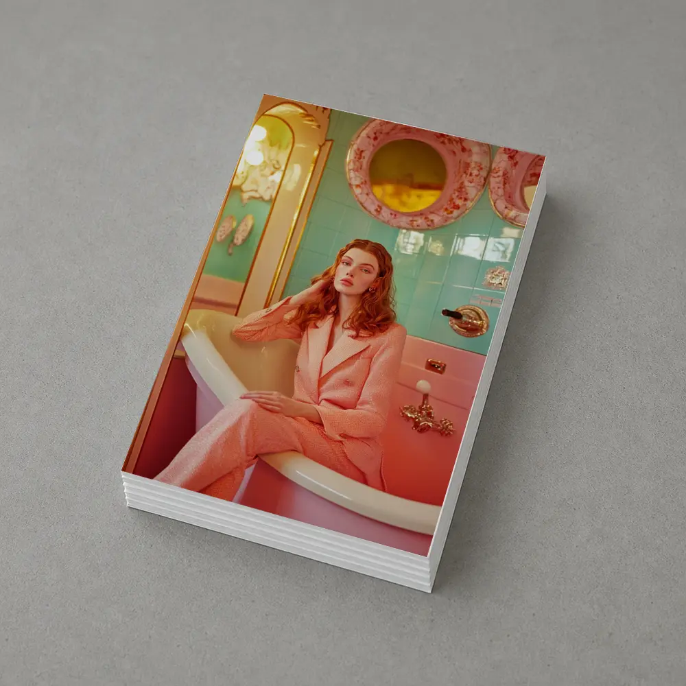 Redhead Woman Pink Suit Retro Bathroom – Postcards