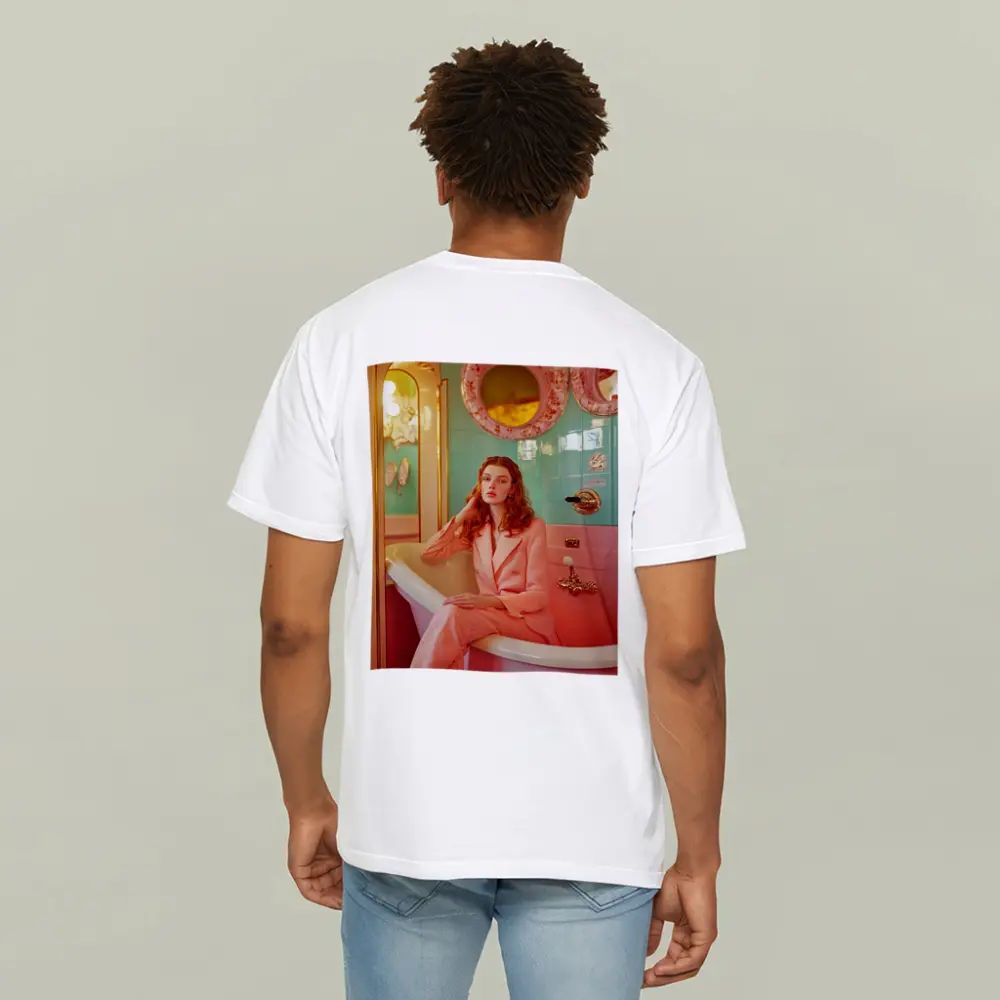 Redhead Woman Pink Suit Retro Bathroom – T-Shirts