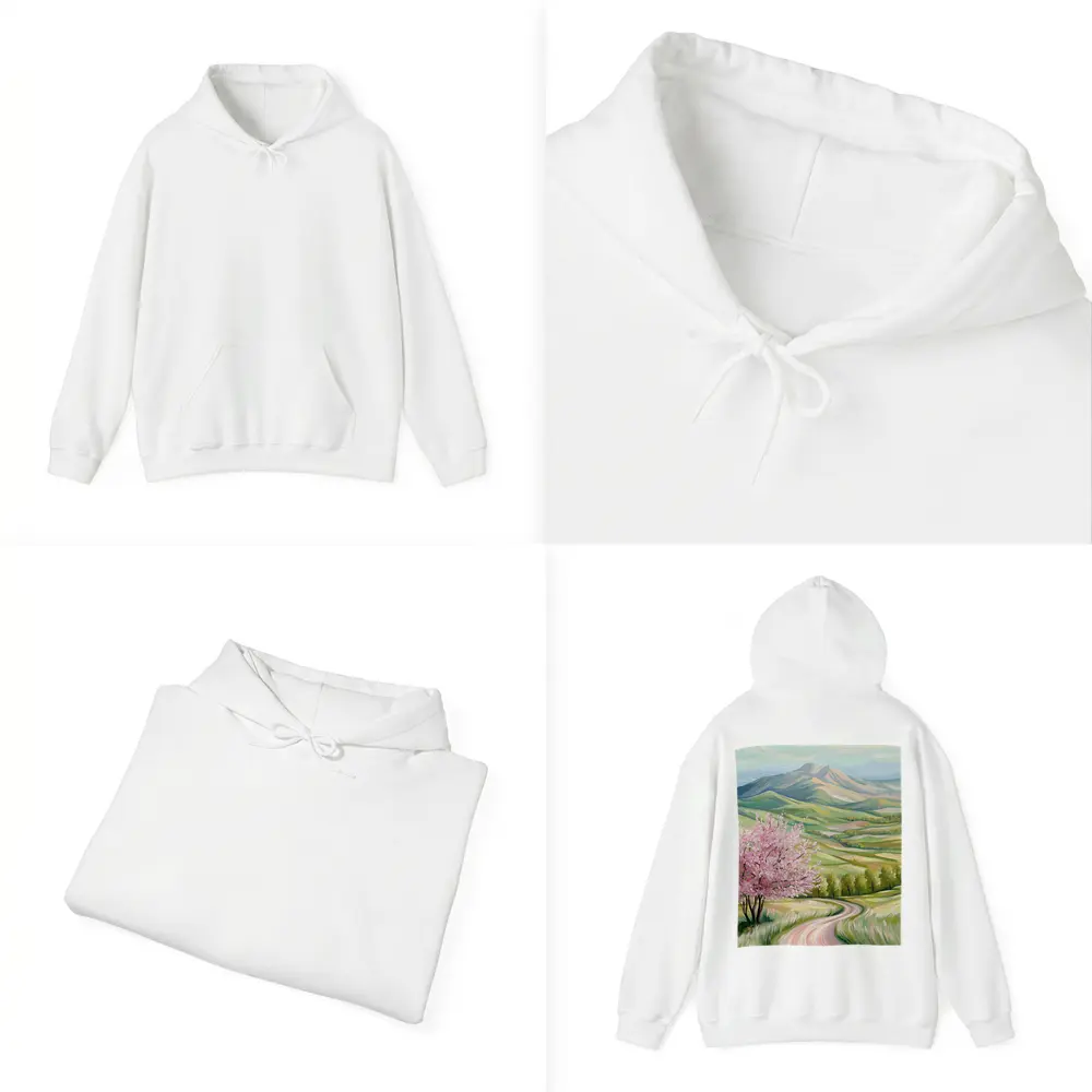 Cherry Blossom Tree Spring Valley Mountain Landscape – Hoodies