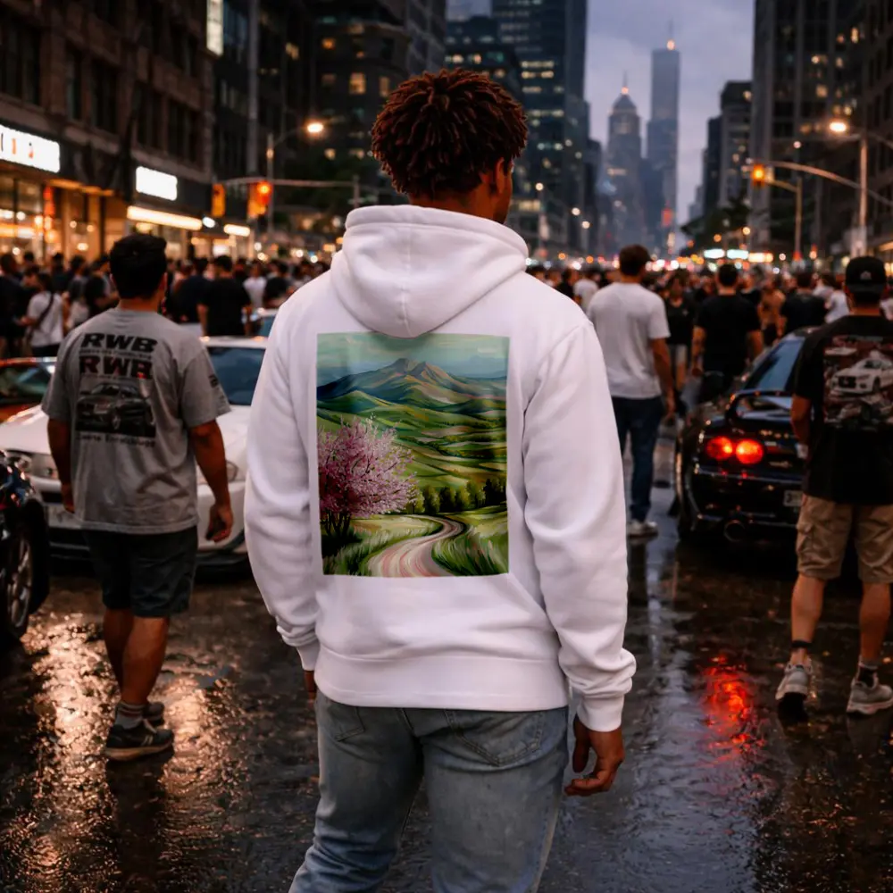 Cherry Blossom Tree Spring Valley Mountain Landscape – Hoodies