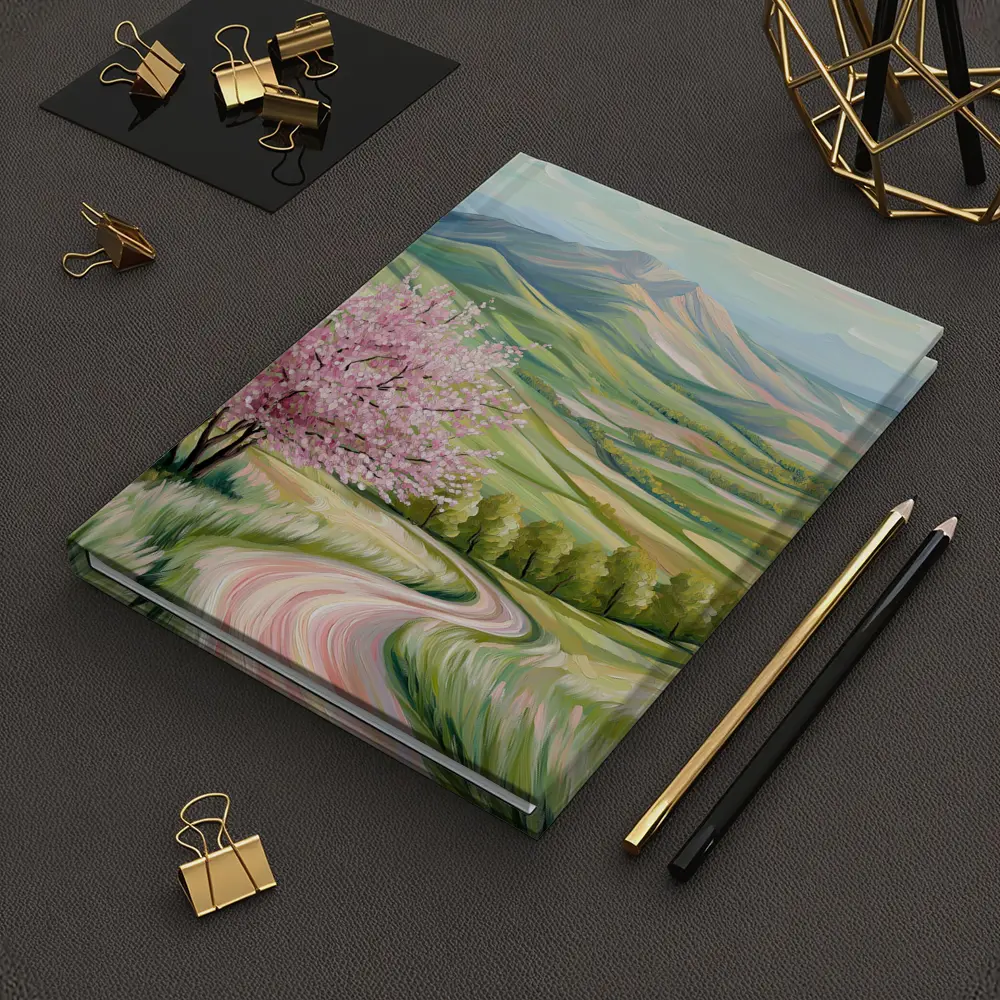 Cherry Blossom Tree Spring Valley Mountain Landscape – Notebooks