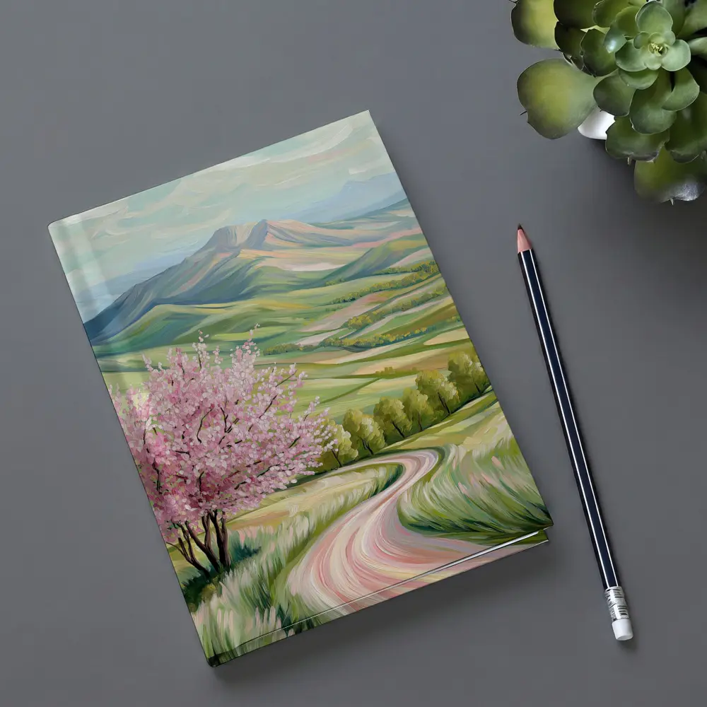 Cherry Blossom Tree Spring Valley Mountain Landscape – Notebooks