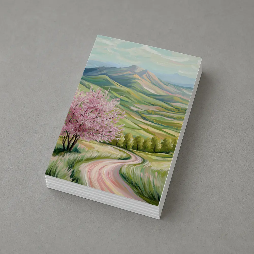 Cherry Blossom Tree Spring Valley Mountain Landscape – Postcards