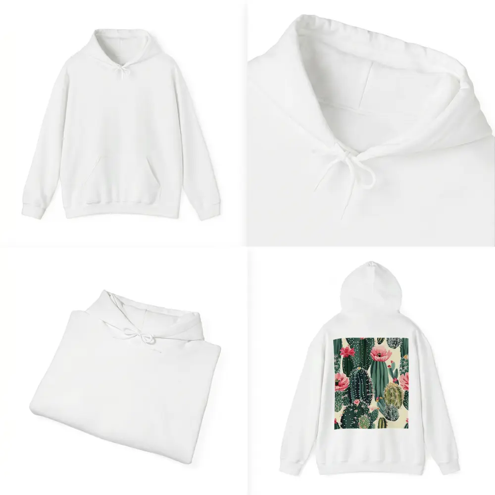 Flowering Cactus Pattern Green Pink Botanical – Hoodies