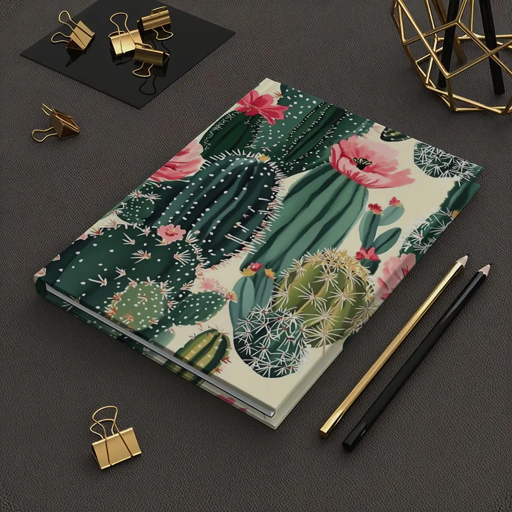 Flowering Cactus Pattern Green Pink Botanical – Notebooks