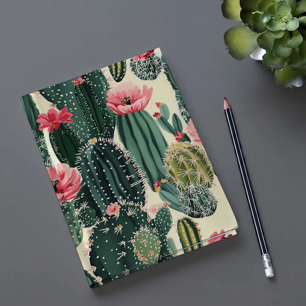 Flowering Cactus Pattern Green Pink Botanical – Notebooks