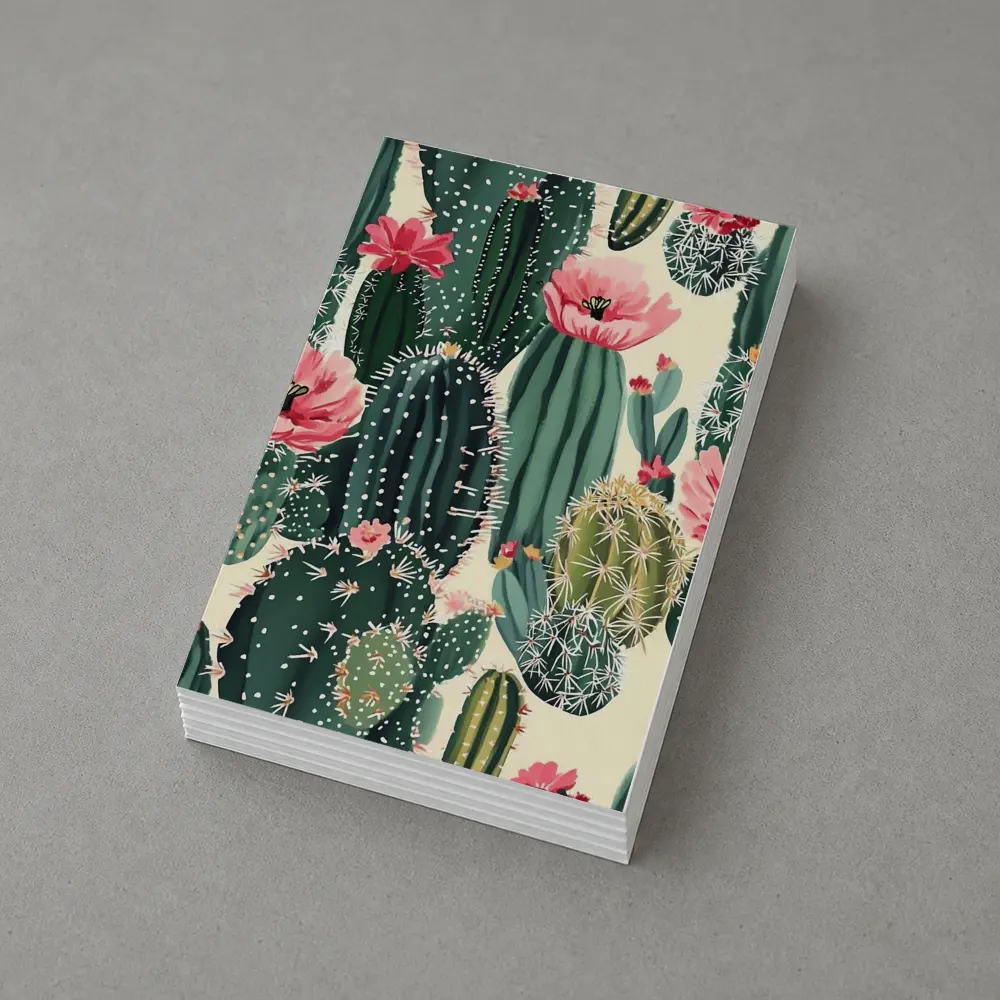 Flowering Cactus Pattern Green Pink Botanical – Postcards